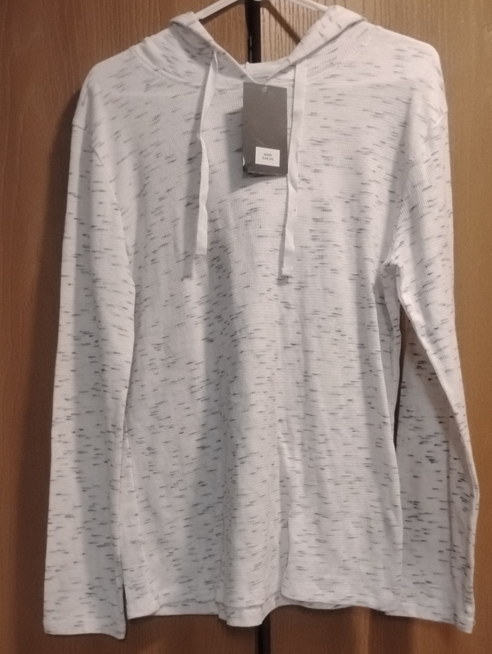 Men's White Speckle Crewneck Hooded Sweater